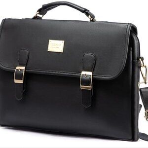 Leather Laptop Briefcase for Men - Black